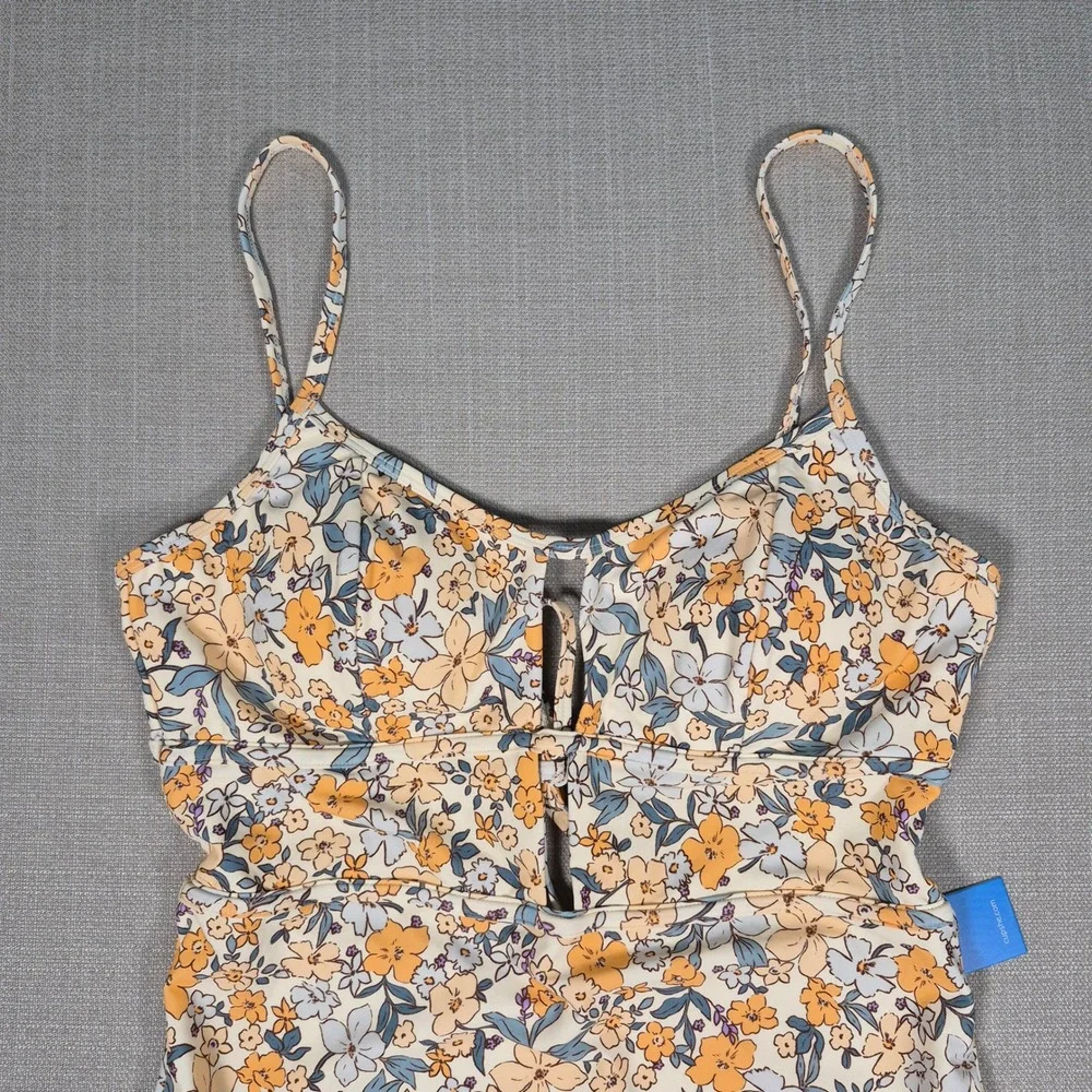 Cupshe Womens‎ Floral Cutout One Piece Swimsuit Yellow Blue Size L New NWT